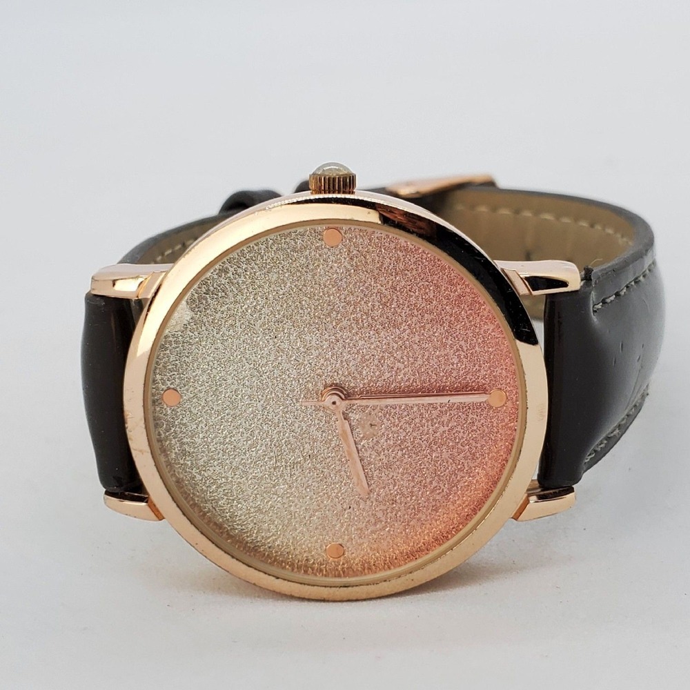 Minimalist Women's Watch 36MM Gold‎ Tone Case Brown Leather Bands New Battery